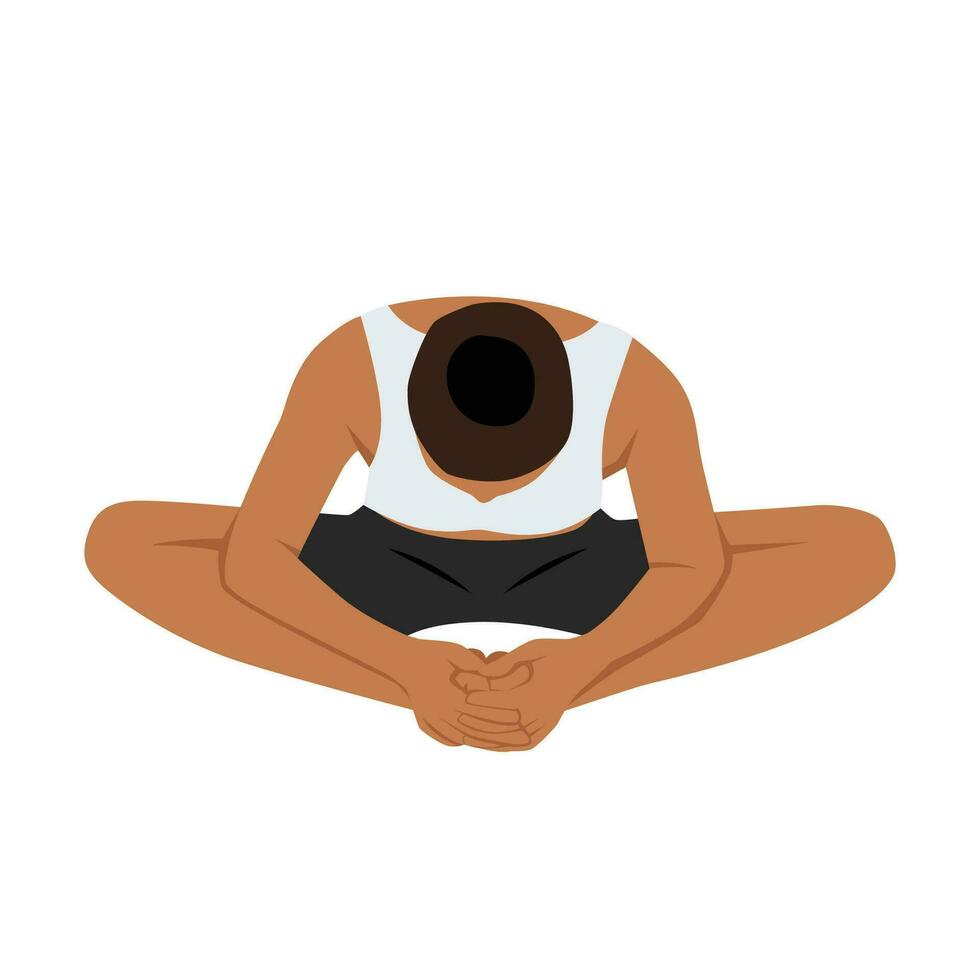 Woman doing yoga in butterfly forward fold pose exercise. vector