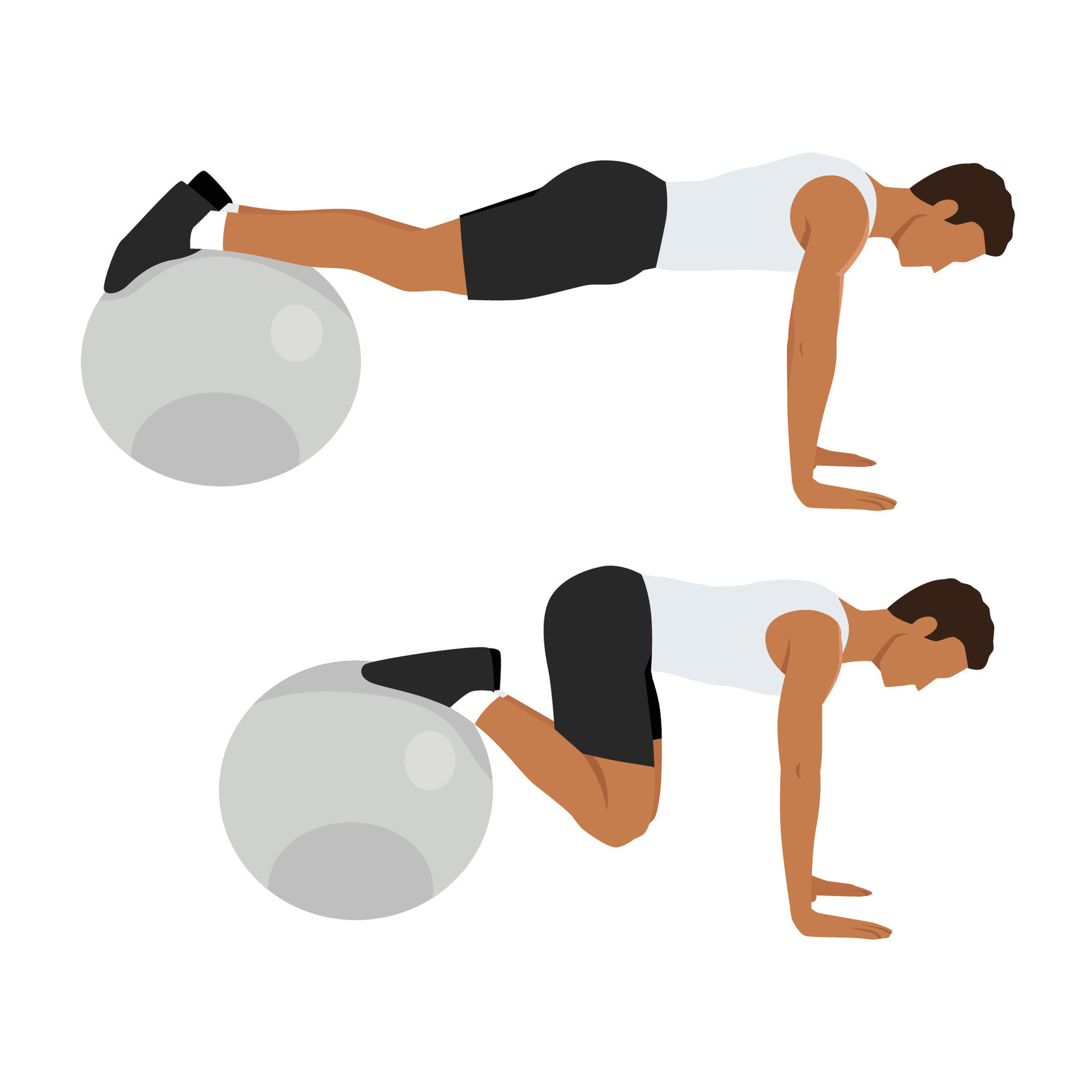 Man doing swiss or stability ball jackknife exercise. 26751945 Vector