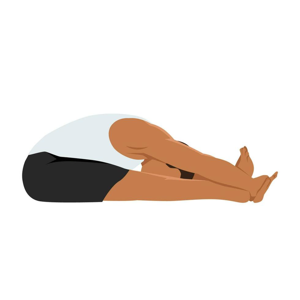 hombre haciendo paschimottanasana sentado adelante curva ejercicio. vector