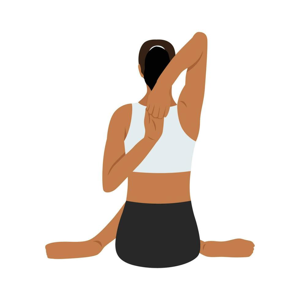 espalda lado de mujer haciendo yoga ejercicio en vaca cara pose. vector