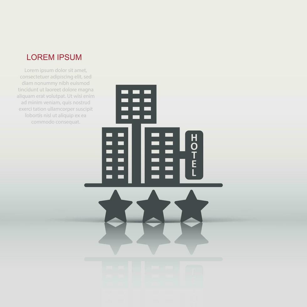 icono de signo de hotel 3 estrellas en estilo plano. posada edificio ilustración vectorial sobre fondo blanco aislado. concepto de negocio de habitación de albergue. vector