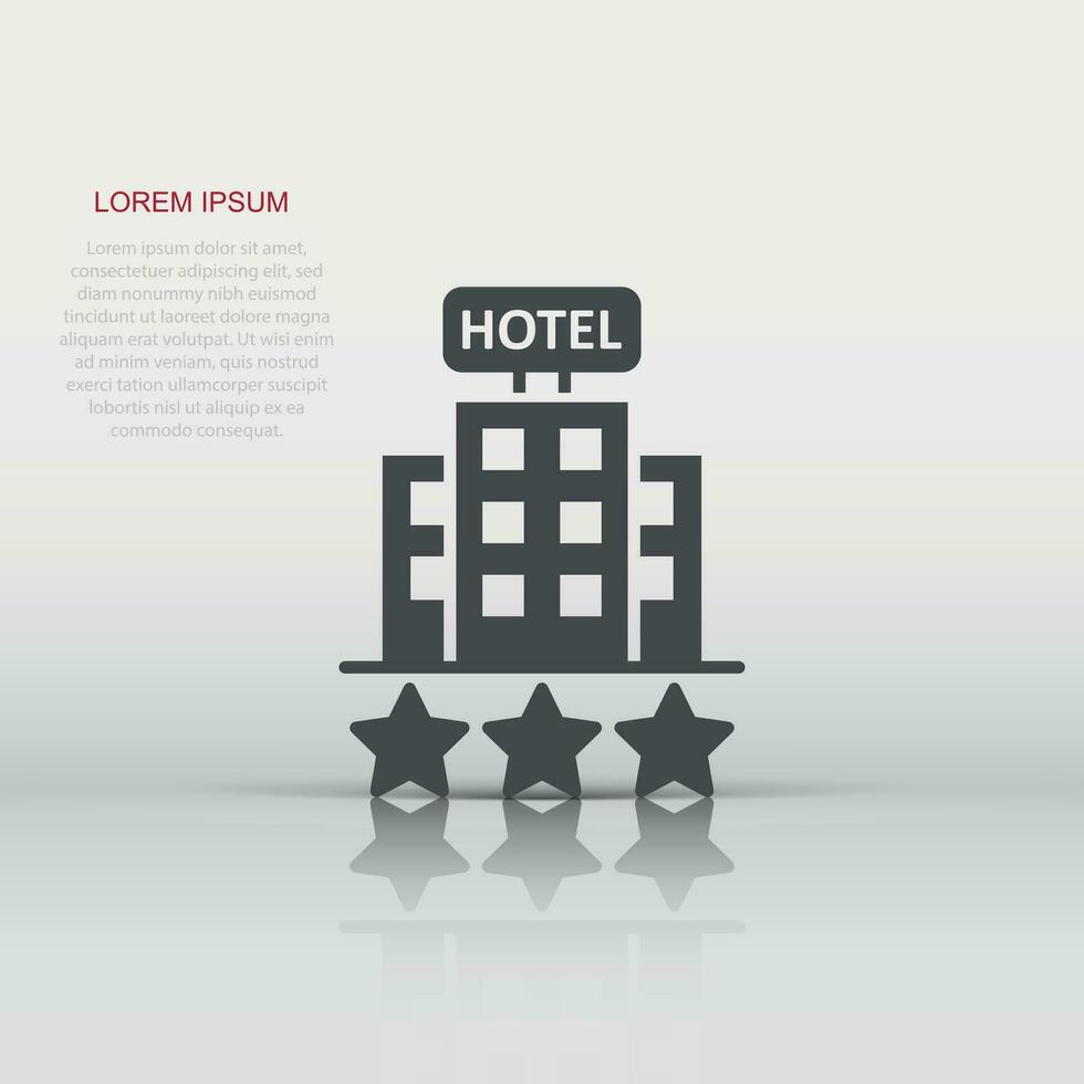 Hotel 3 stars sign icon in flat style. Inn building vector illustration on white isolated background. Hostel room business concept.