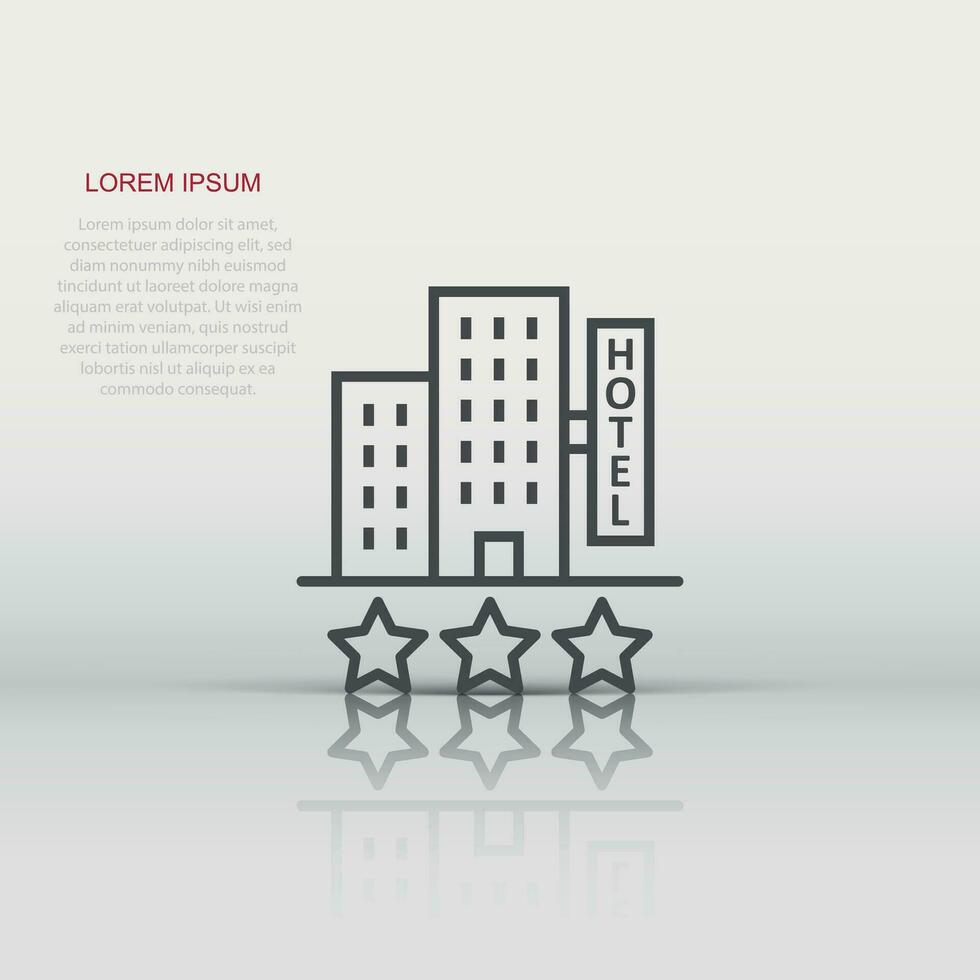 Hotel 3 stars sign icon in flat style. Inn building vector illustration on white isolated background. Hostel room business concept.