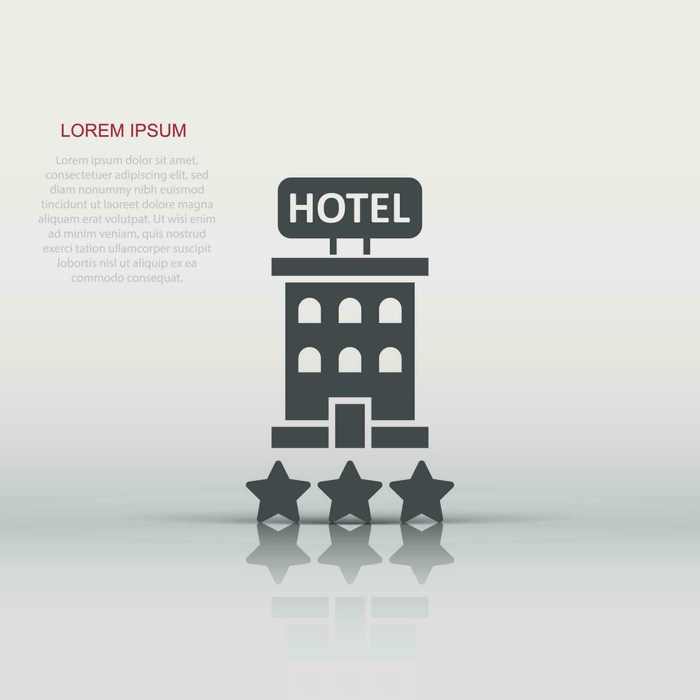 Hotel 3 stars sign icon in flat style. Inn building vector illustration on white isolated background. Hostel room business concept.