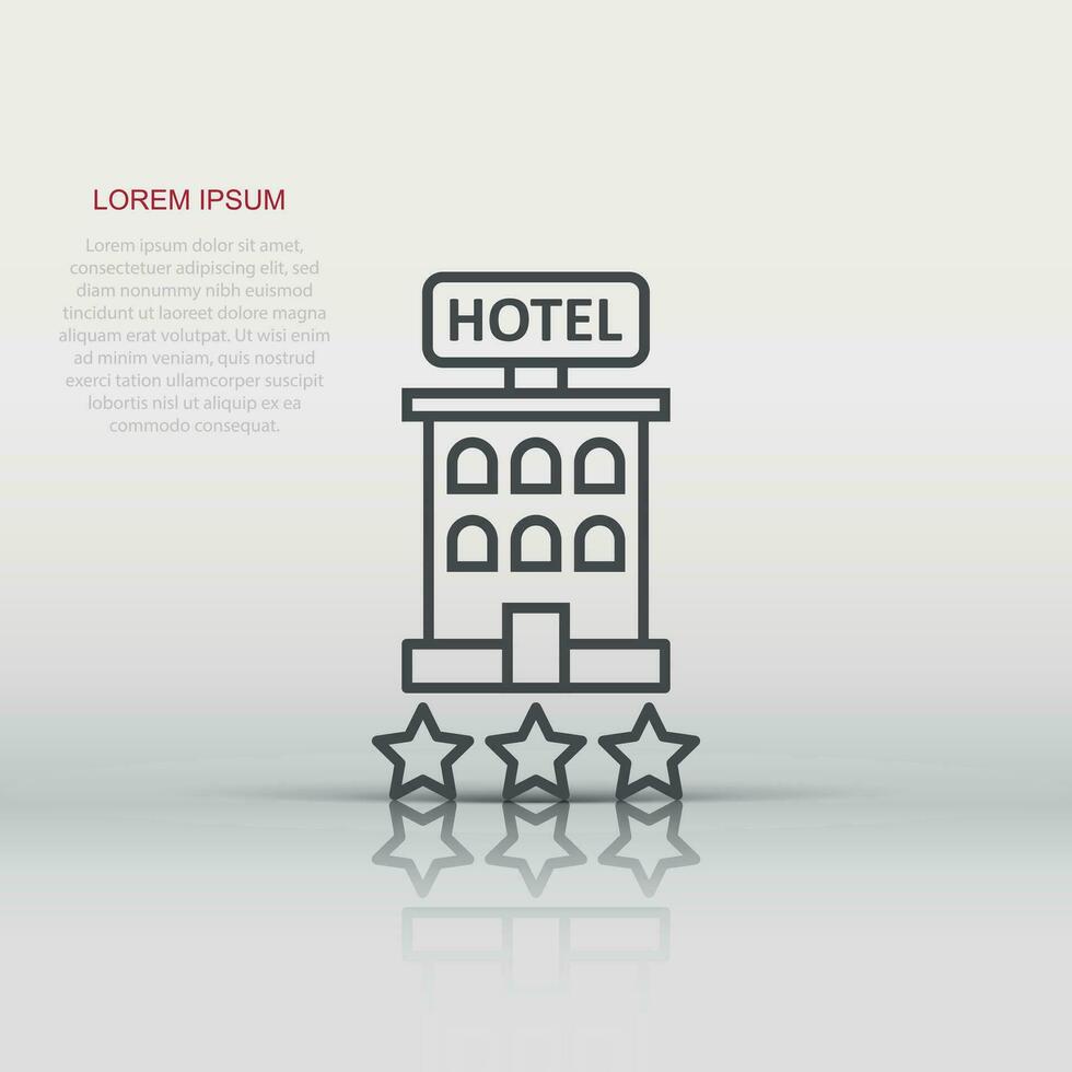 Hotel 3 stars sign icon in flat style. Inn building vector illustration on white isolated background. Hostel room business concept.