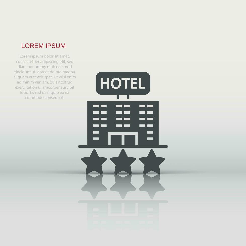 Hotel 3 stars sign icon in flat style. Inn building vector illustration on white isolated background. Hostel room business concept.