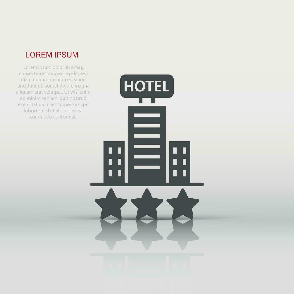 Hotel 3 stars sign icon in flat style. Inn building vector illustration on white isolated background. Hostel room business concept.