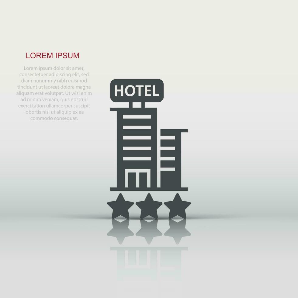 icono de signo de hotel 3 estrellas en estilo plano. posada edificio ilustración vectorial sobre fondo blanco aislado. concepto de negocio de habitación de albergue. vector