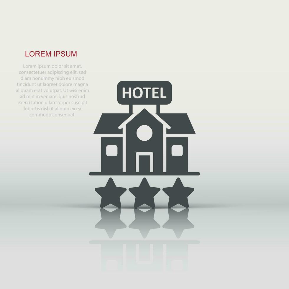 Hotel 3 stars sign icon in flat style. Inn building vector illustration on white isolated background. Hostel room business concept.