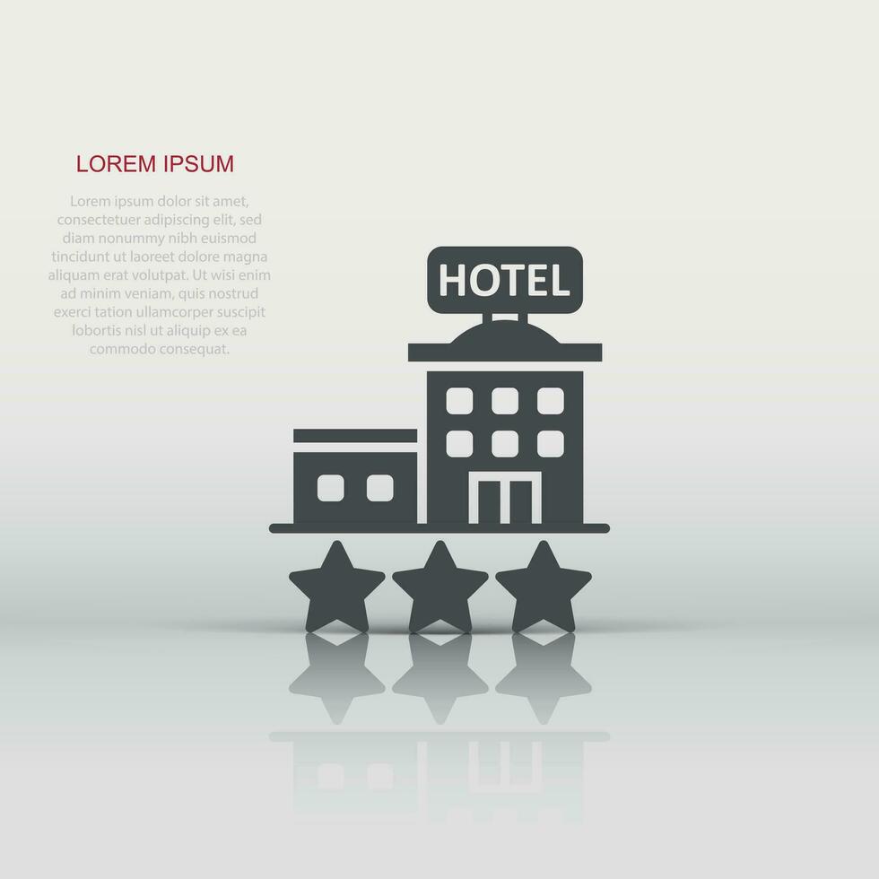 icono de signo de hotel 3 estrellas en estilo plano. posada edificio ilustración vectorial sobre fondo blanco aislado. concepto de negocio de habitación de albergue. vector