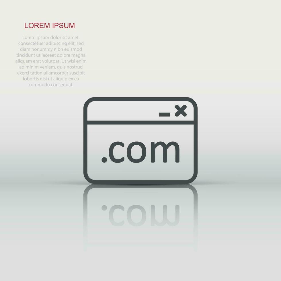 Website domain icon in flat style. Com internet address vector illustration on white isolated background. Server business concept.