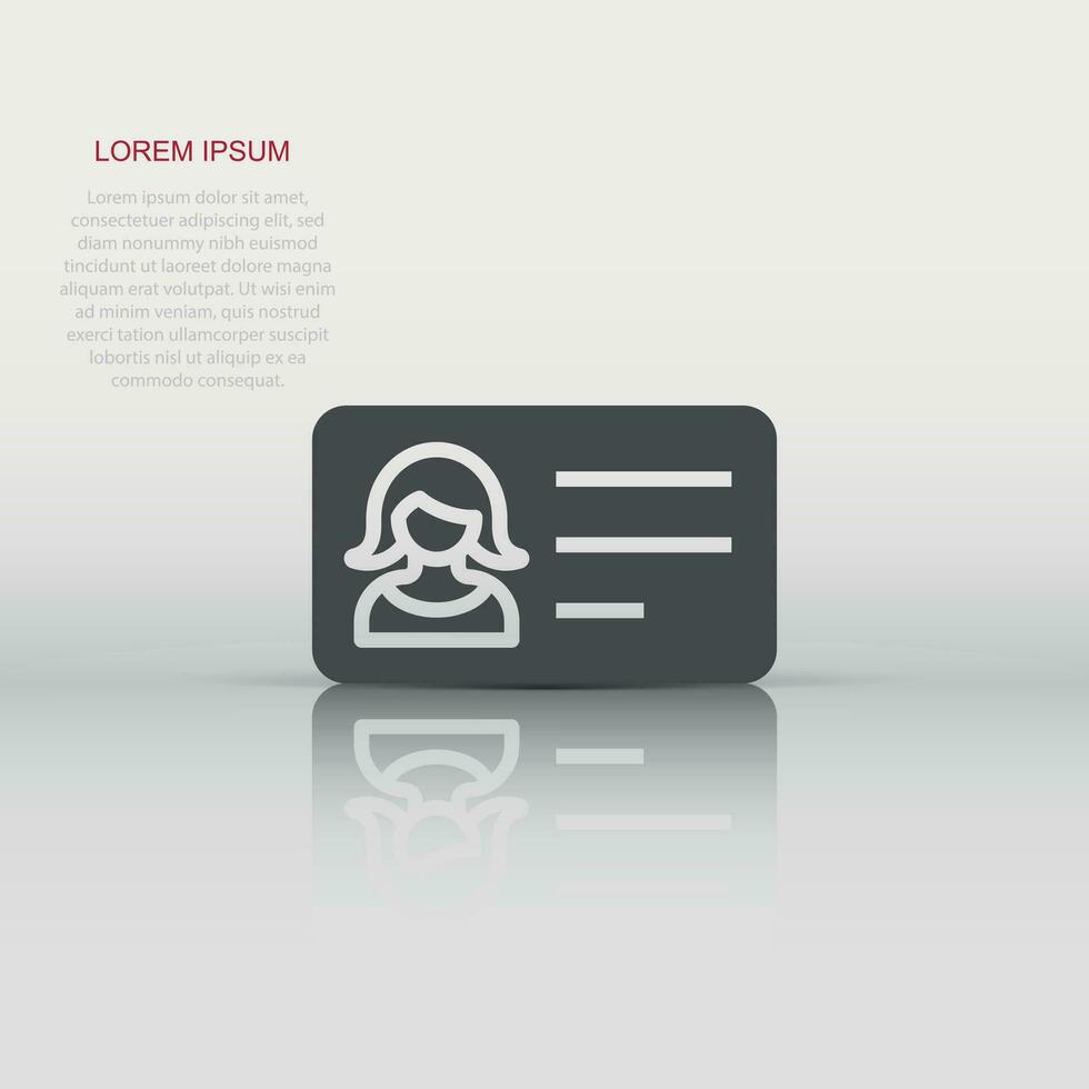 Women id card icon in flat style. Identity tag vector illustration on white isolated background. Driver licence business concept.