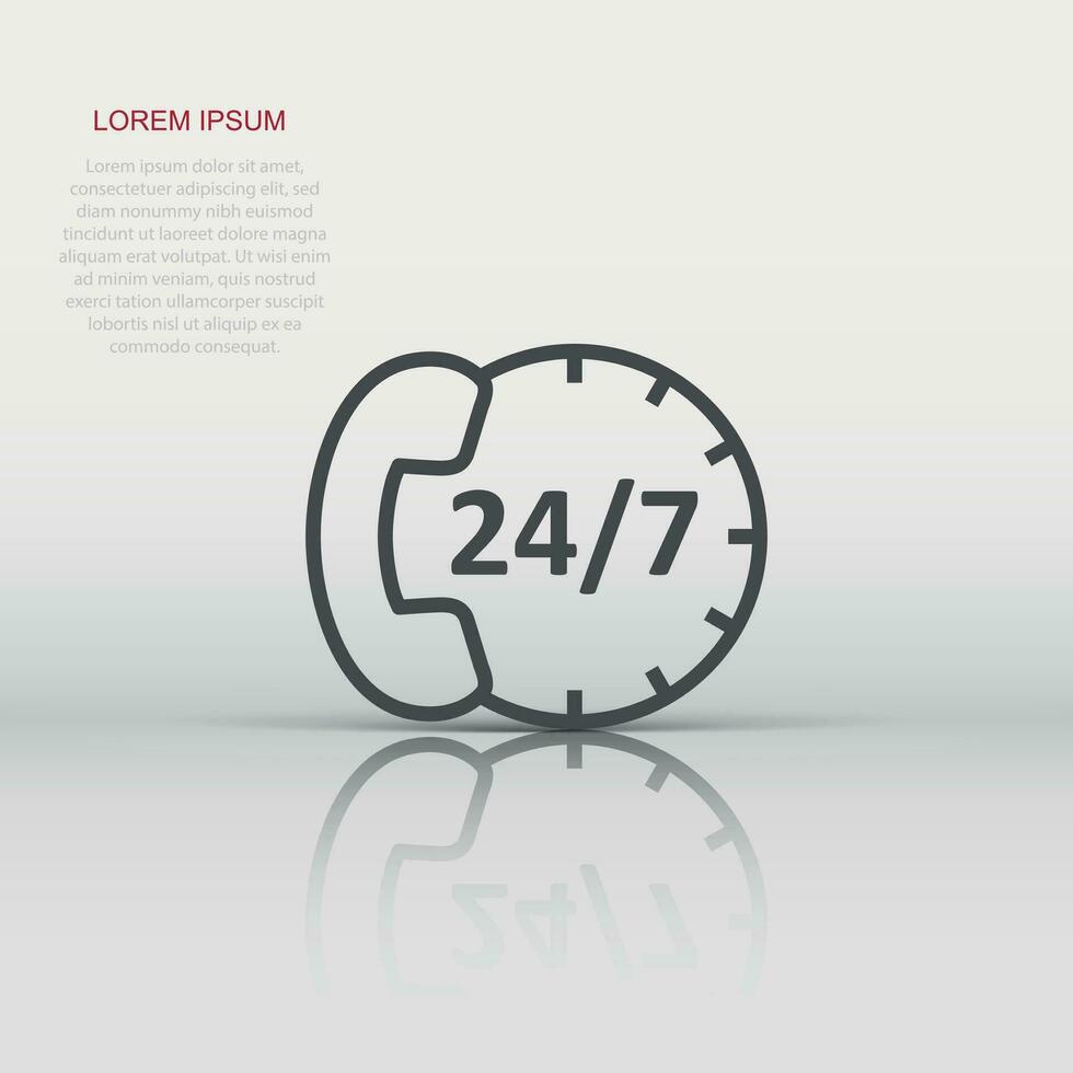 Phone service 24 7 icon in flat style. Telephone talk vector illustration on white isolated background. Hotline contact business concept.
