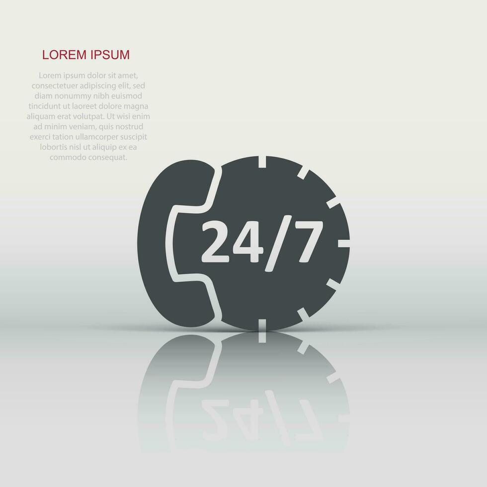 Phone service 24 7 icon in flat style. Telephone talk vector illustration on white isolated background. Hotline contact business concept.