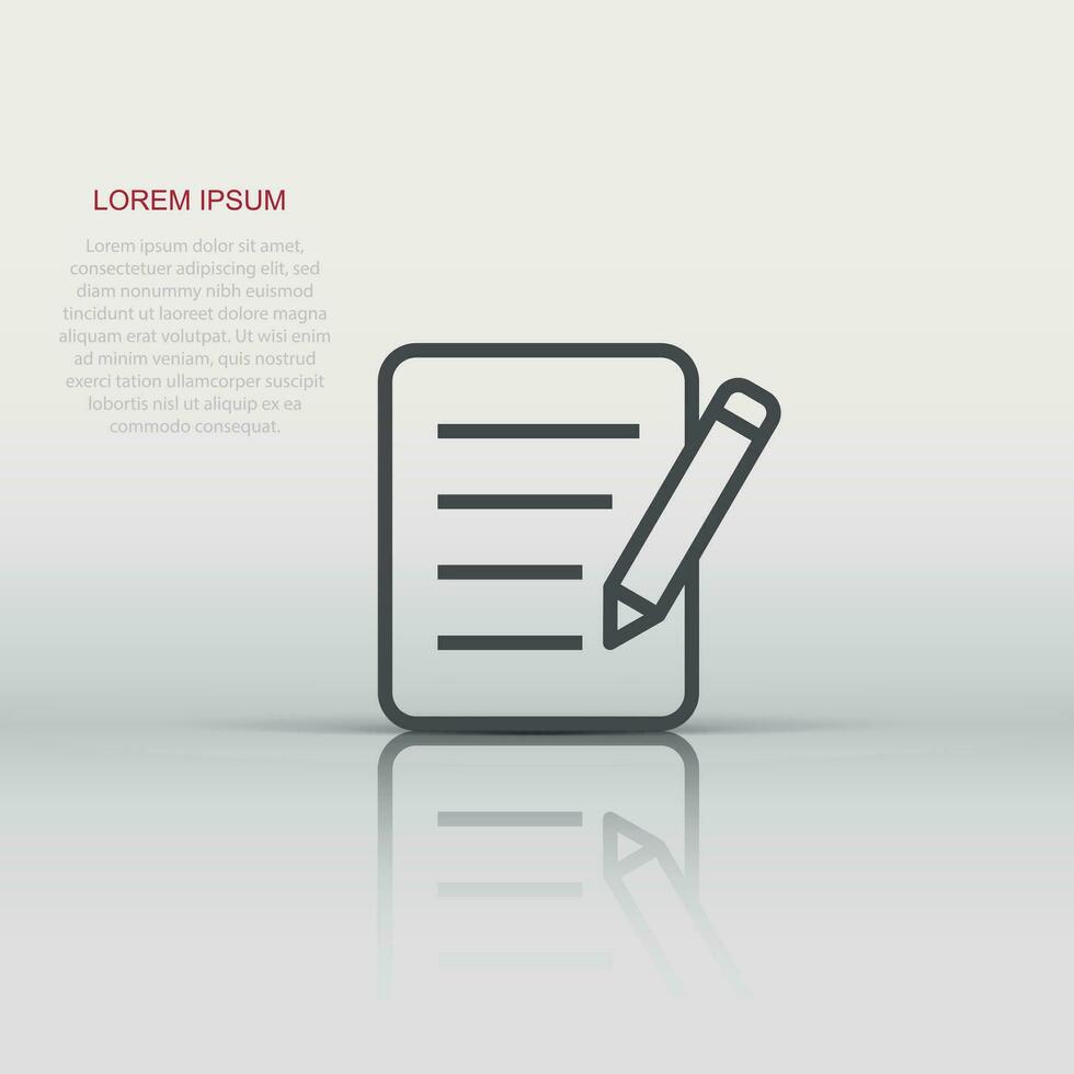 Blogging icon in flat style. Document with pen vector illustration on white isolated background. Content business concept.