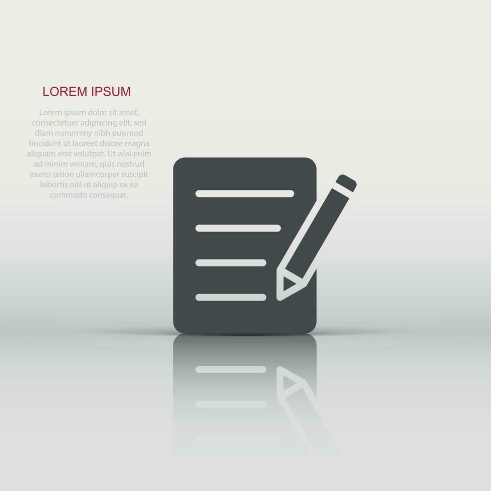 Blogging icon in flat style. Document with pen vector illustration on white isolated background. Content business concept.
