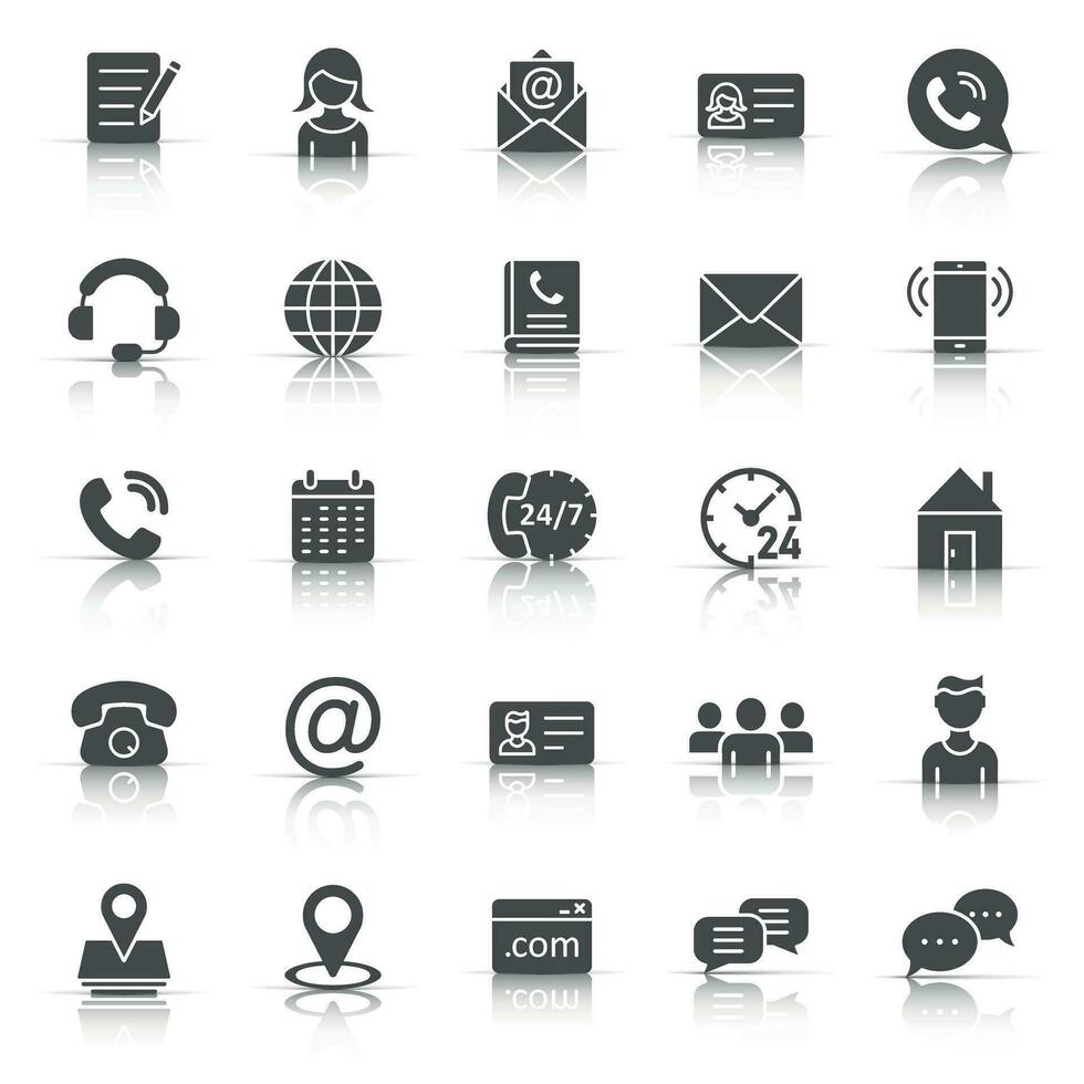 Contact icon set in flat style. Phone communication vector illustration on white isolated background. Website equipment business concept.