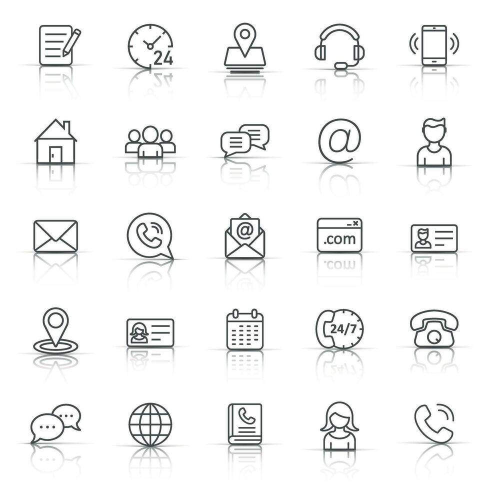 Contact icon set in flat style. Phone communication vector illustration on white isolated background. Website equipment business concept.