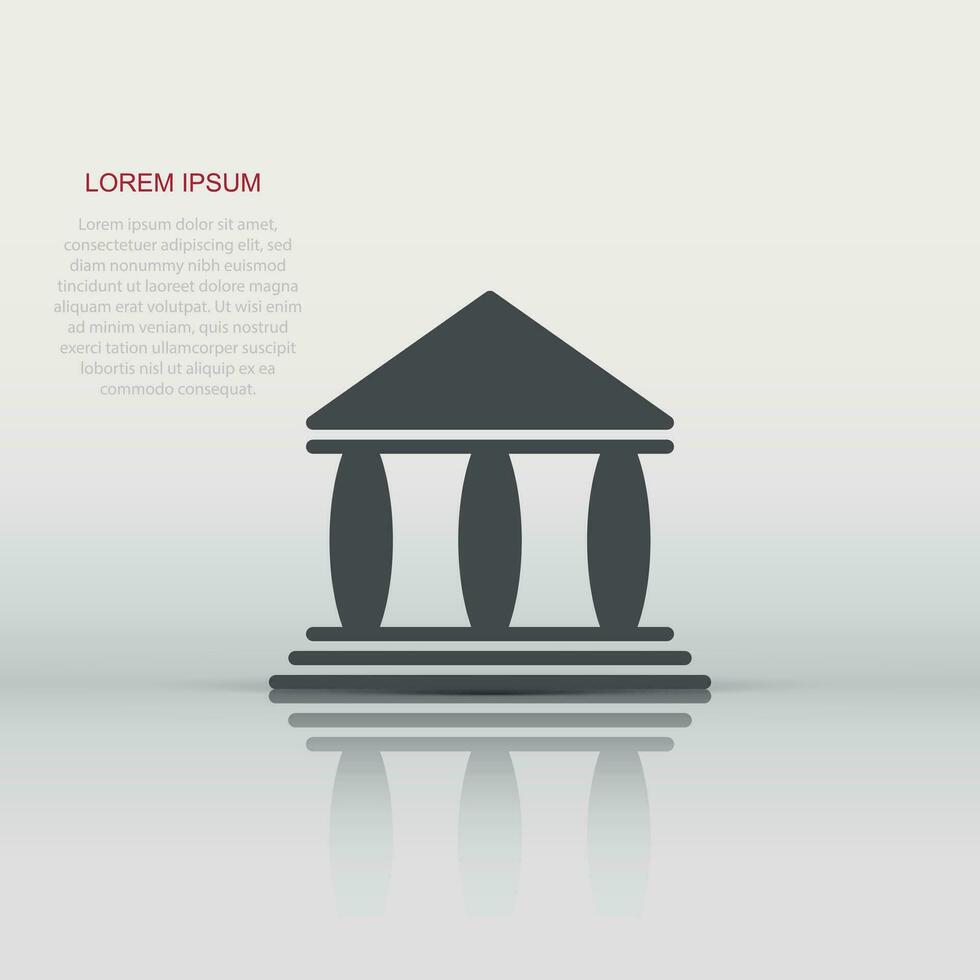 Bank building icon in flat style. Government architecture vector illustration on white background. Museum exterior business concept.