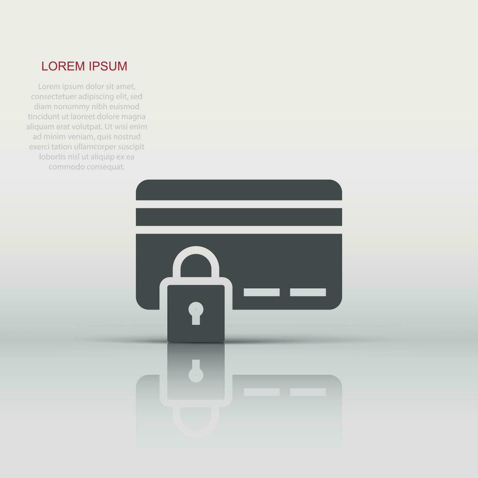 Credit card protection icon in flat style. Safe shopping vector illustration on white isolated background. Commercial padlock business concept.