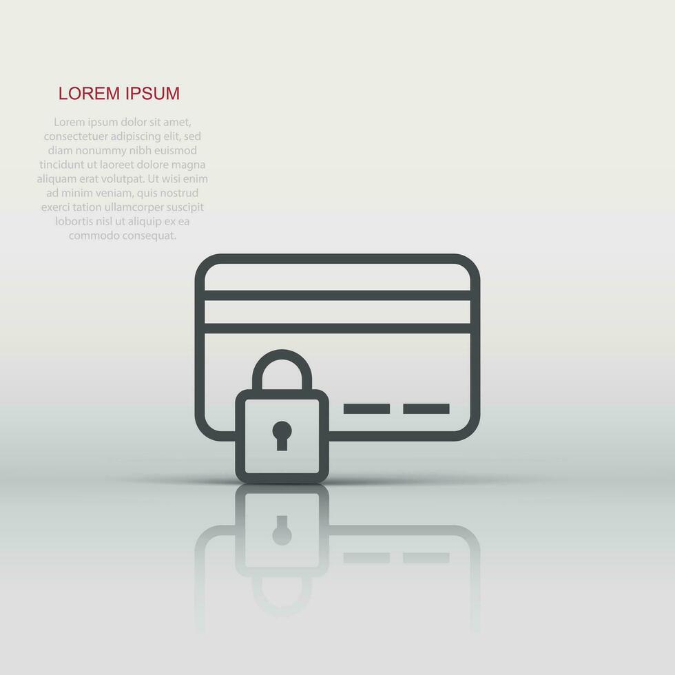 Credit card protection icon in flat style. Safe shopping vector illustration on white isolated background. Commercial padlock business concept.