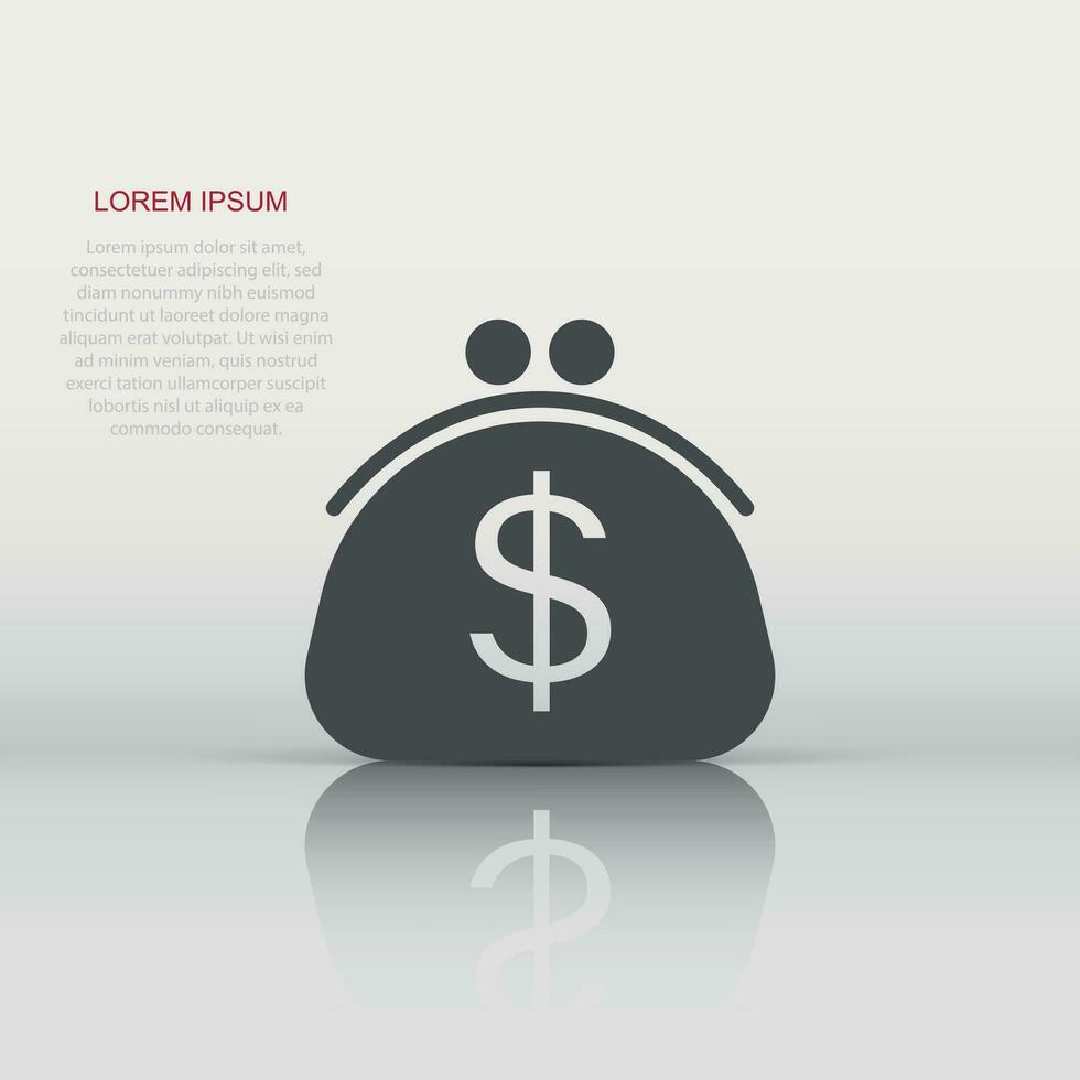 Wallet icon in flat style. Purse vector illustration on white isolated background. Finance bag business concept.