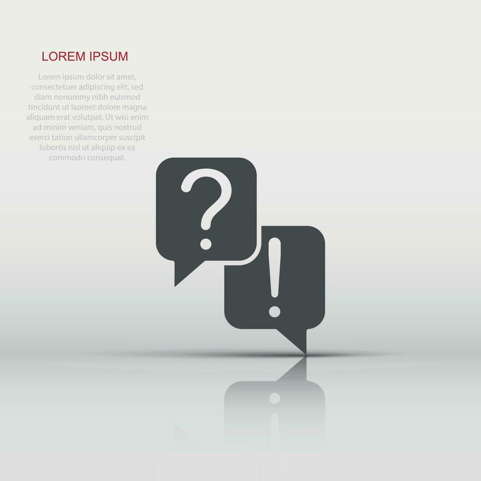 Question and answer icon in flat style. Dialog speech bubble vector illustration on white isolated background. Forum chat business concept.