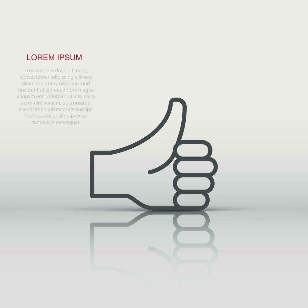 Thumb up icon in flat style. Like gesture vector illustration on white isolated background. Approval mark business concept.