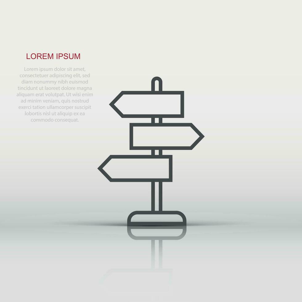 Crossroad signpost icon in flat style. Road direction vector illustration on white isolated background. Roadsign business concept.