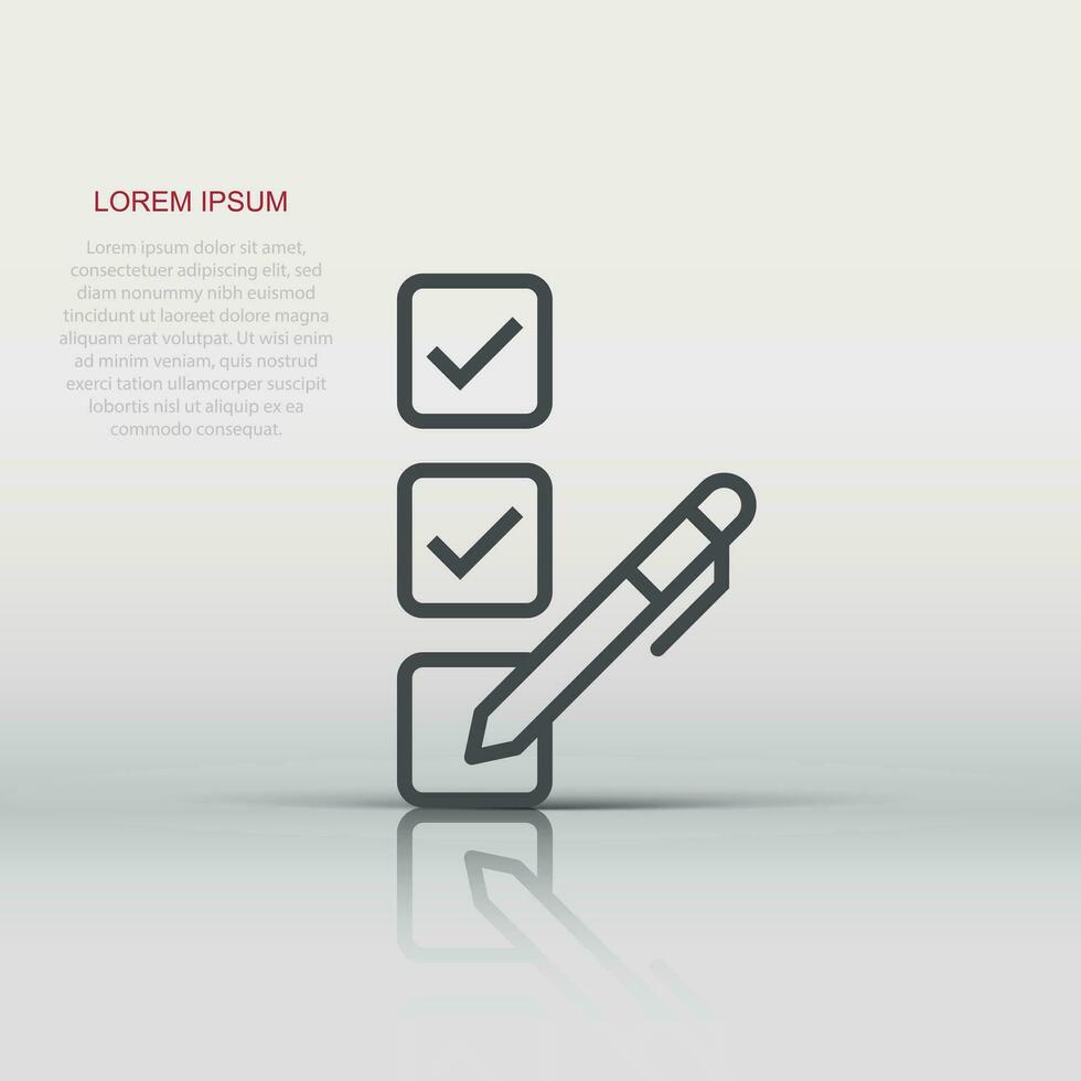 Checklist document icon in flat style. Survey vector illustration on white isolated background. Check mark choice business concept.