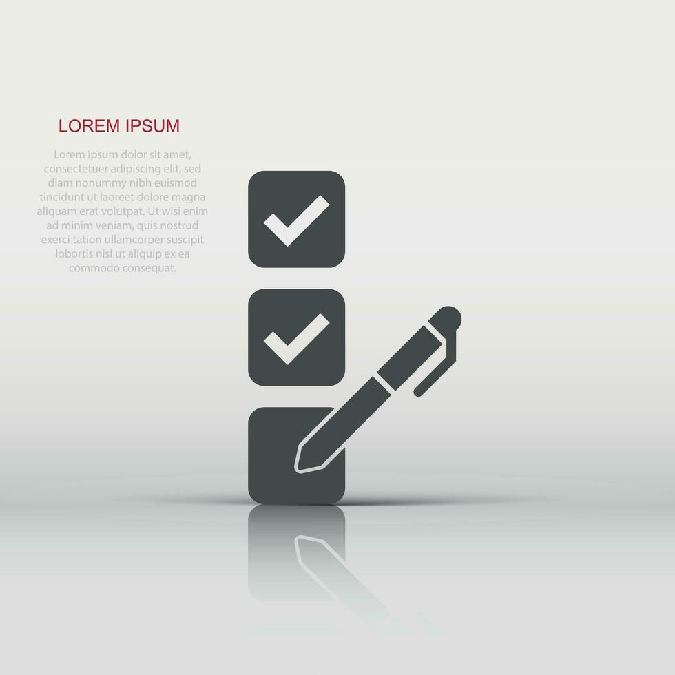 Checklist document icon in flat style. Survey vector illustration on white isolated background. Check mark choice business concept.