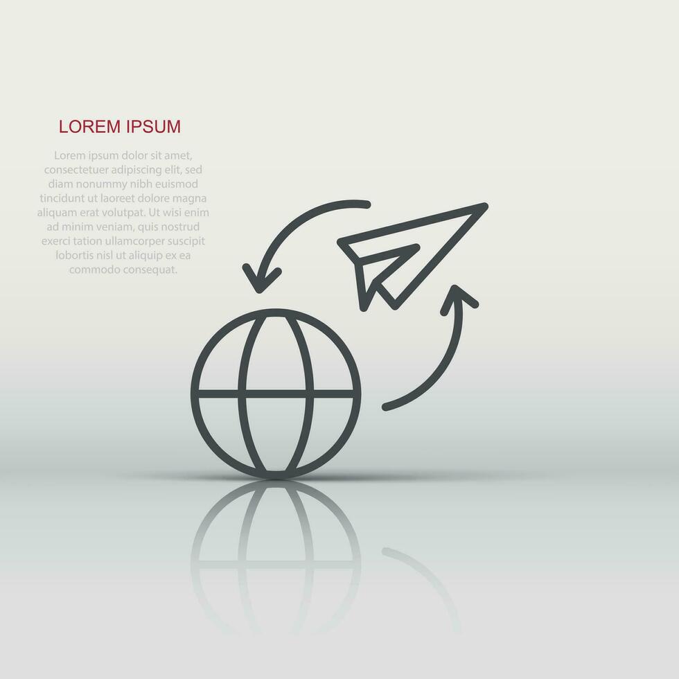 icono de viaje global en estilo plano. ilustración de vector de avión de papel sobre fondo blanco aislado. concepto de negocio de transporte internacional.