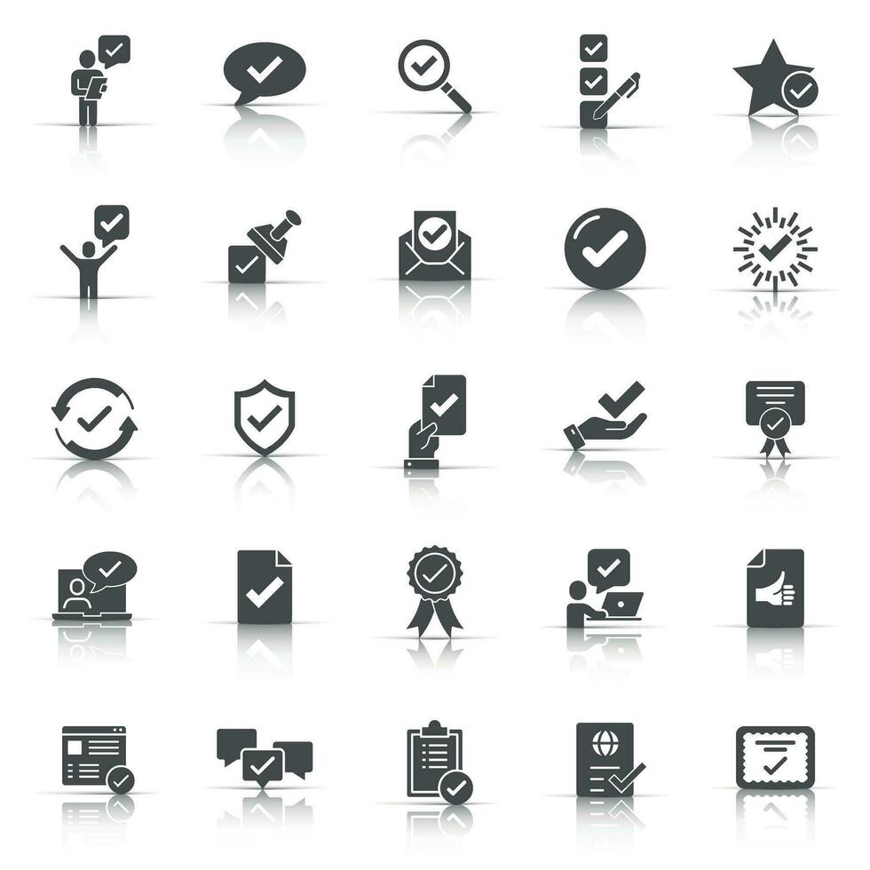 Approve icon set in flat style. Check mark vector illustration on white isolated background. Tick accepted business concept.
