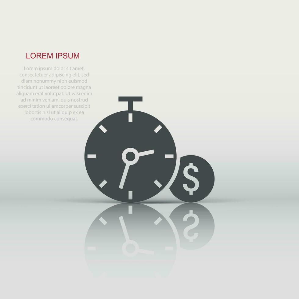 Time is money icon in flat style. Clock with dollar vector illustration on white isolated background. Currency business concept.