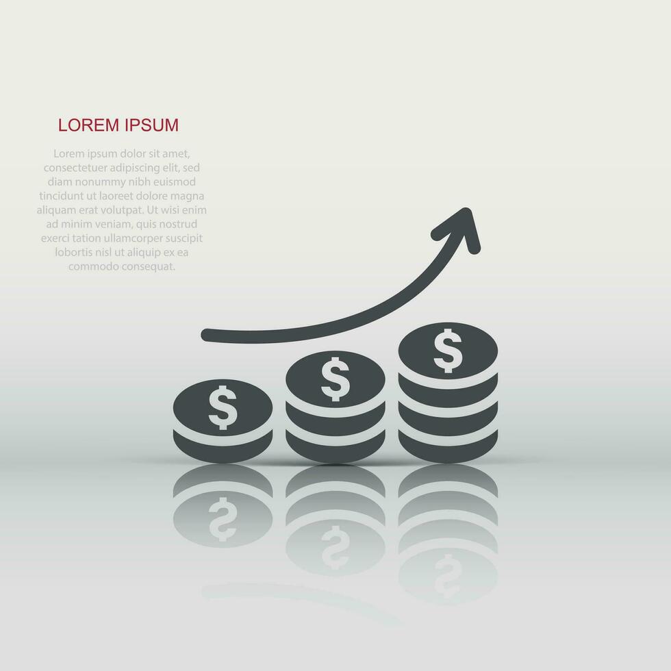 Income rate increase icon in flat style. Finance performance vector