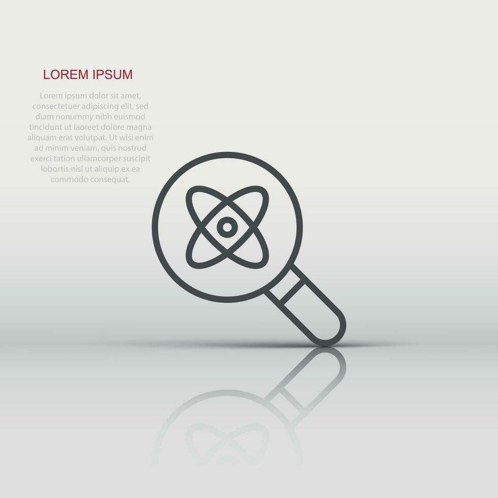 Science magnifier icon in flat style. Virus search vector illustration on white isolated background. Chemistry dna business concept.