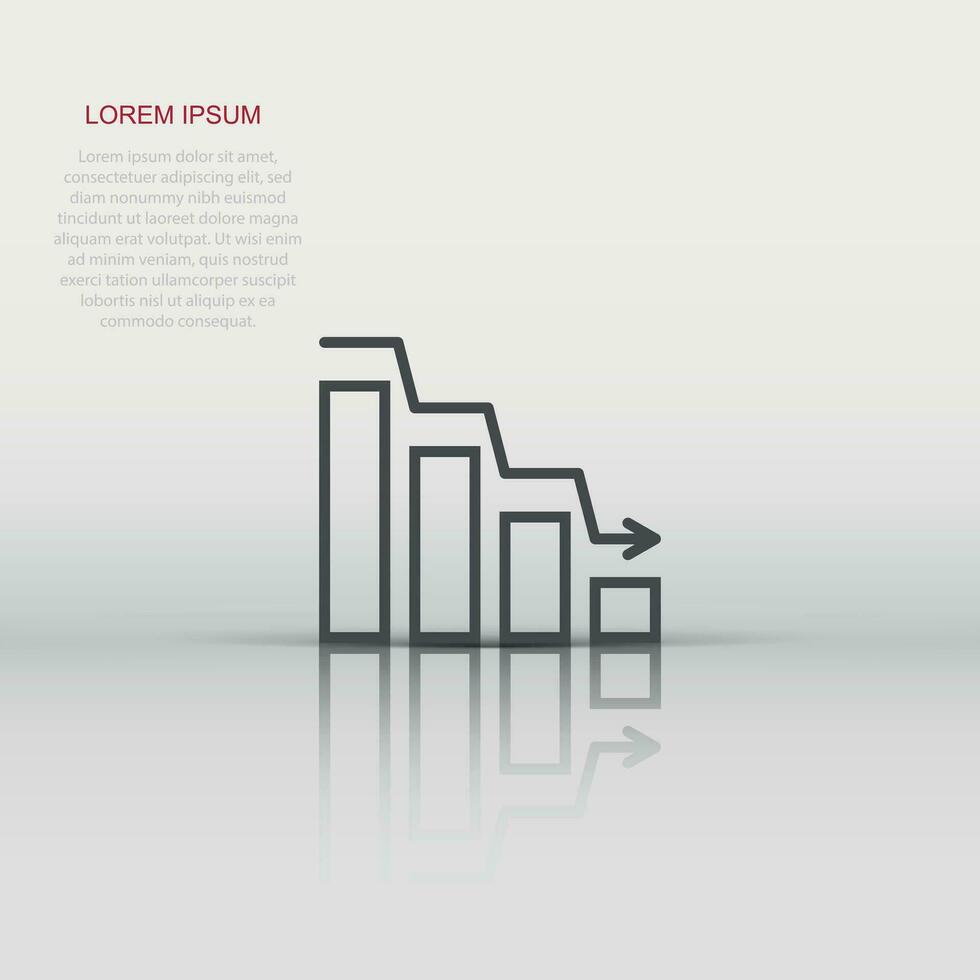 Market trend icon in flat style. Decline arrow with magnifier vector illustration on white isolated background. Decrease business concept.