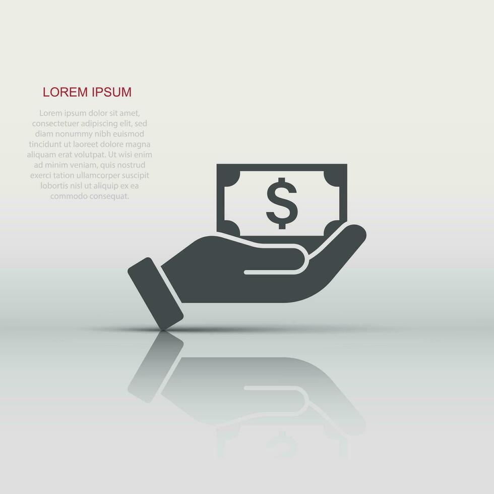Remuneration icon in flat style. Money in hand vector illustration on white isolated background. Banknote payroll business concept.