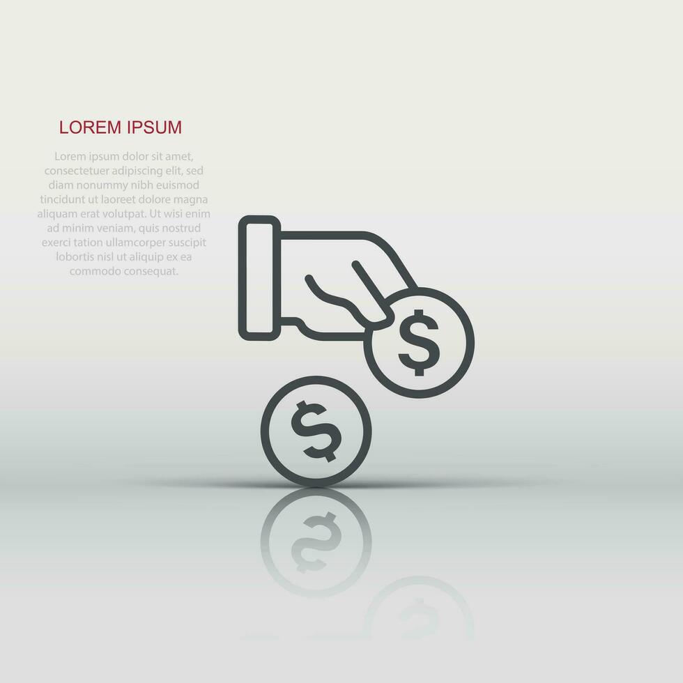 Remuneration icon in flat style. Money in hand vector illustration on white isolated background. Coin payroll business concept.