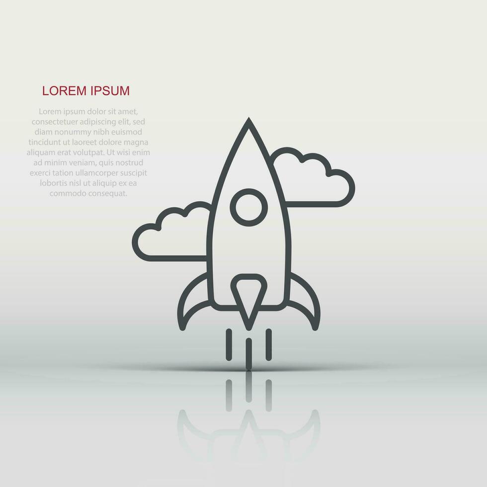 Rocket icon in flat style. Spaceship launch vector illustration on white isolated background. Sputnik  business concept.