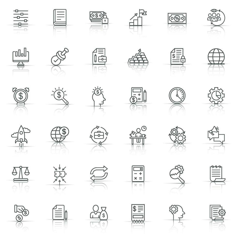 Business icon thin line set in flat style. Money, people, document stroke vector illustration on white isolated background. Freelancer diagram linear business concept.