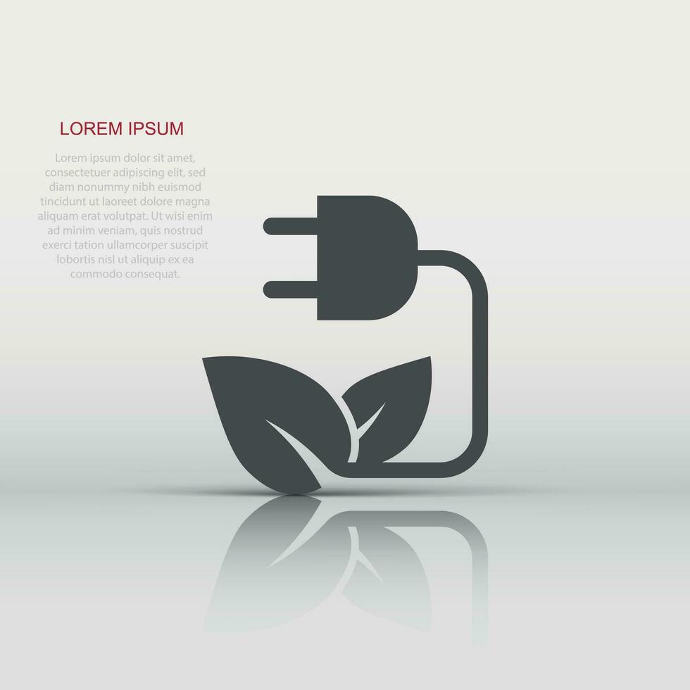 Eco energy icon in flat style. Leaf plug vector illustration on white isolated background. Electrician sign business concept.