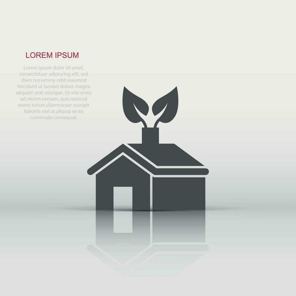 Ecology home icon in flat style. House with leaf vector illustration on white isolated background. Botanical building sign business concept.