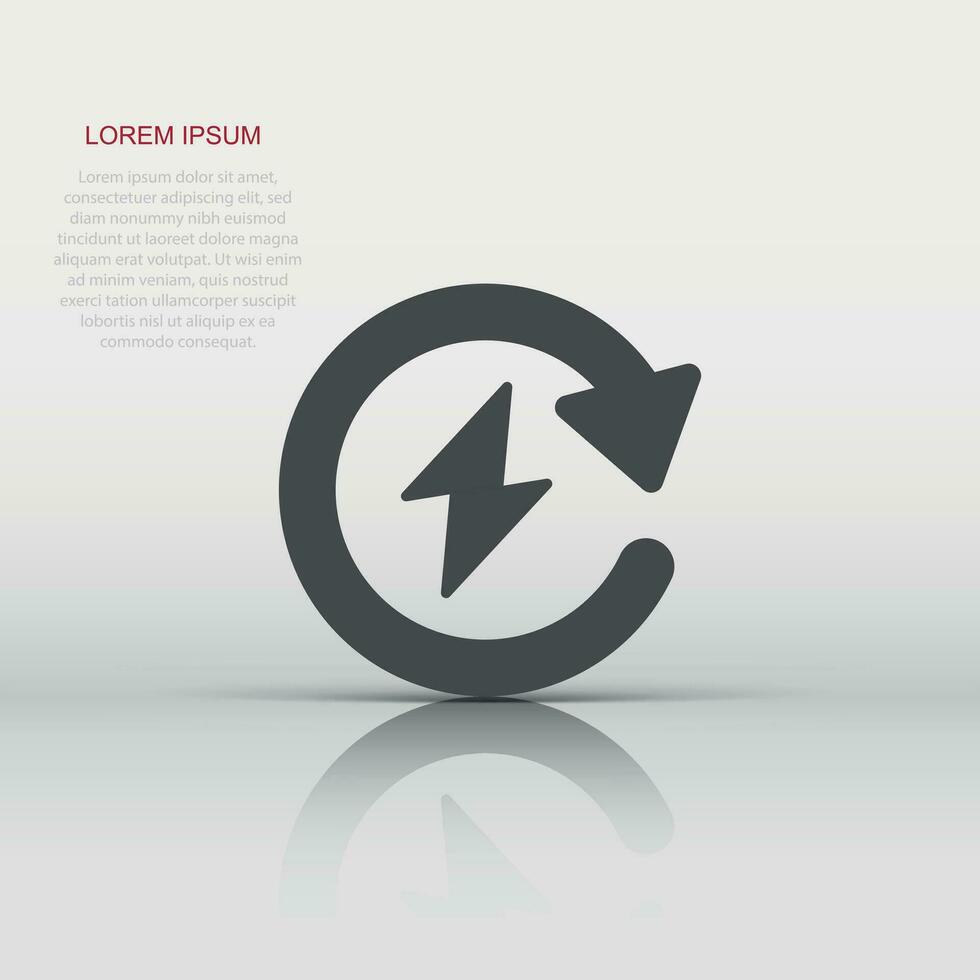 Energy recharge icon in flat style. Voltage and arrow vector illustration on white isolated background. Electric sign business concept.