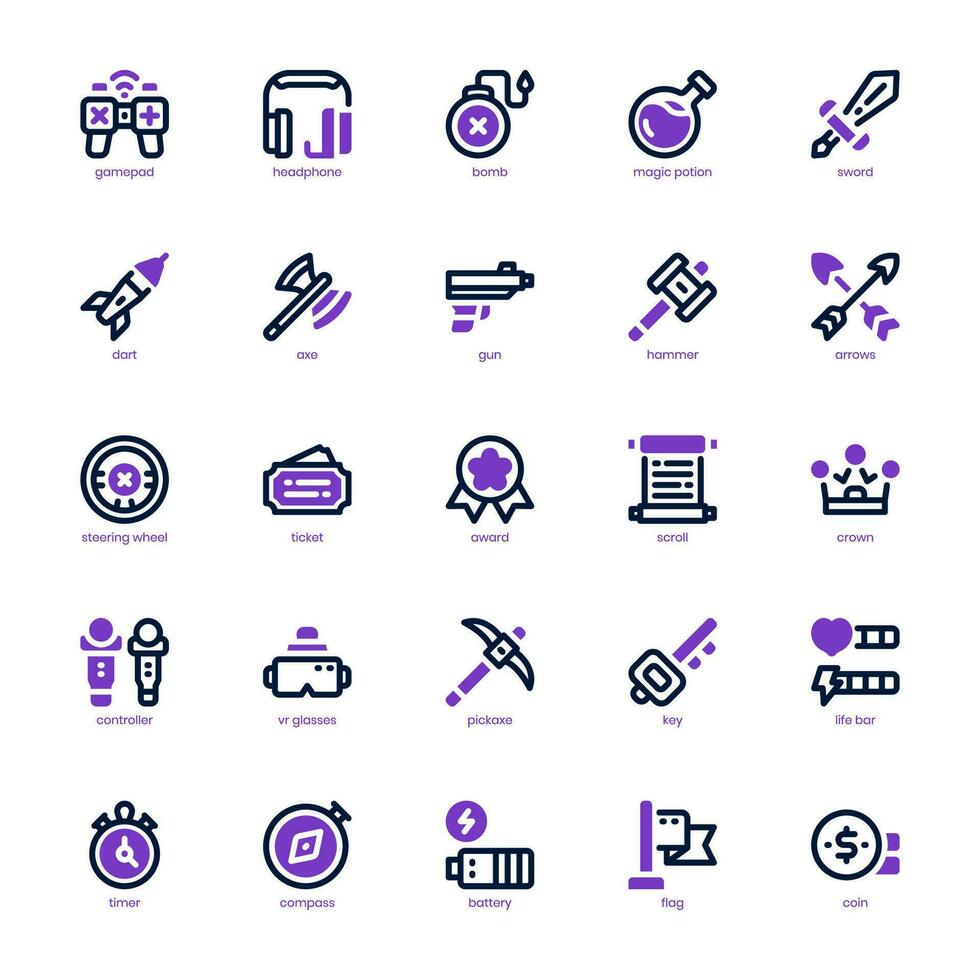 Video Game Element icon pack for your website, mobile, presentation, and logo design. Video Game Element icon mixed line and solid design. Vector graphics illustration and editable stroke.