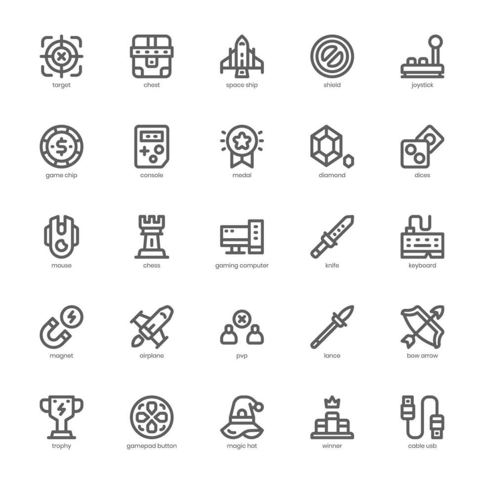 Video Game Element icon pack for your website, mobile, presentation, and logo design. Video Game Element icon outline design. Vector graphics illustration and editable stroke.