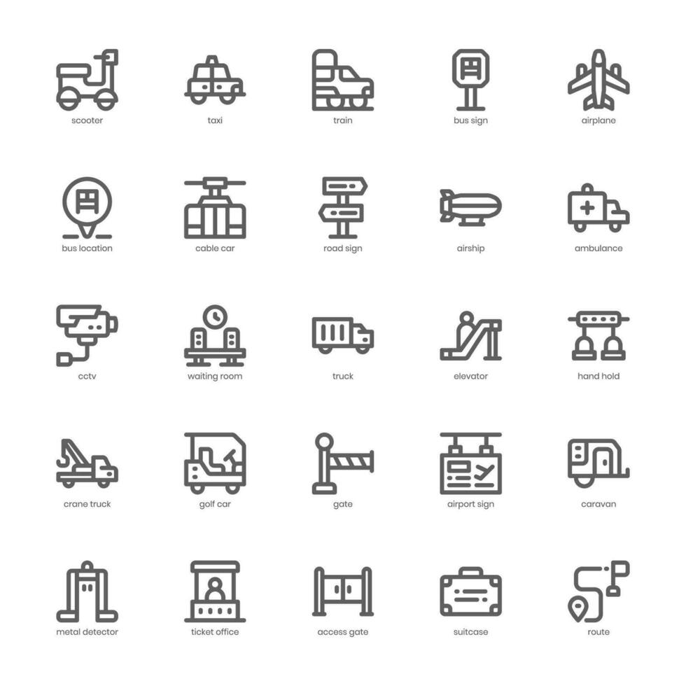 Public Transportation icon pack for your website, mobile, presentation, and logo design. Public Transportation icon outline design. Vector graphics illustration and editable stroke.