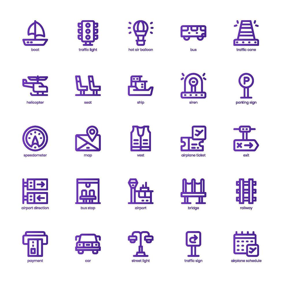 Public Transportation icon pack for your website, mobile, presentation, and logo design. Public Transportation icon basic line gradient design. Vector graphics illustration and editable stroke.