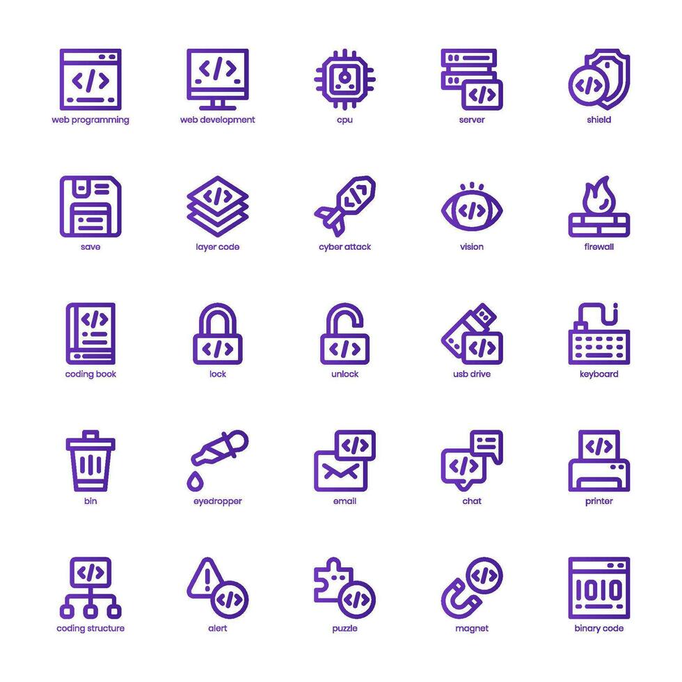 Web Programming icon pack for your website, mobile, presentation, and logo design. Web Programming icon basic line gradient design. Vector graphics illustration and editable stroke.