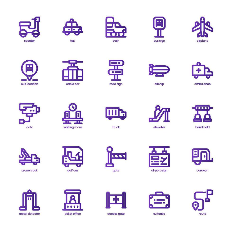 Public Transportation icon pack for your website, mobile, presentation, and logo design. Public Transportation icon basic line gradient design. Vector graphics illustration and editable stroke.